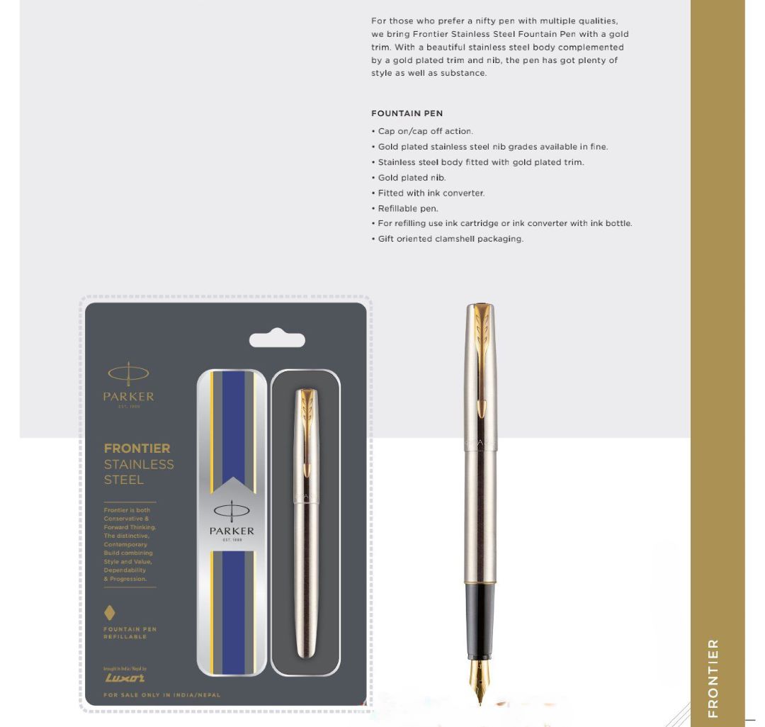 Frontier Stainless Steel Fountain Pen with Gold Trim